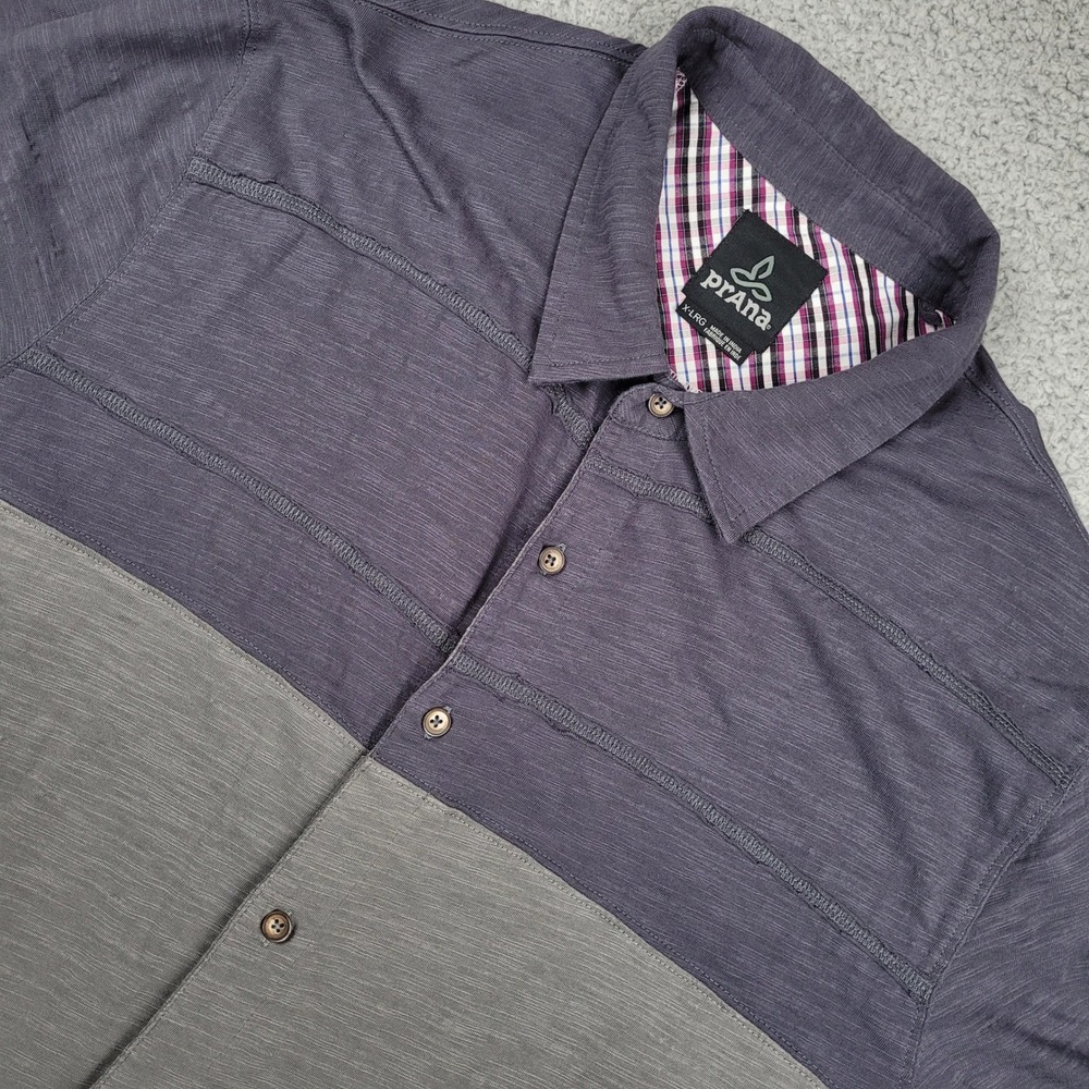 Prana Mens Extra Large XL Gray Short Sleeve‎ Button Up Shirt Organic Cotton